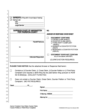 Answer or Response Cover Sheet