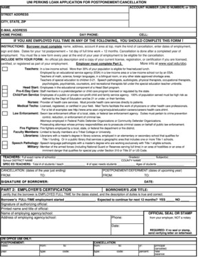 Uni Perkins Loan Application for Postponement/Cancellation