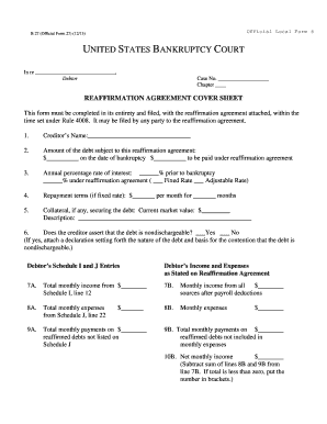 Reaffirmation Agreement Cover Sheet