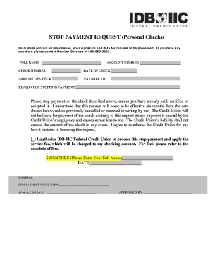 Stop Payment Request Form