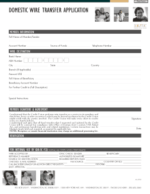 Domestic Wire Transfer Application