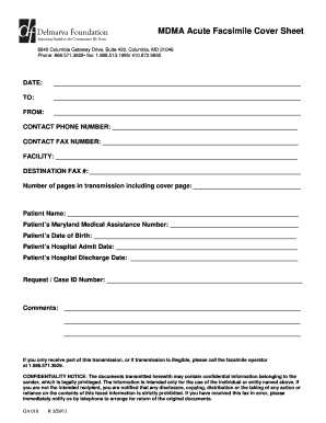 MDMA Acute Facsimile Cover Sheet