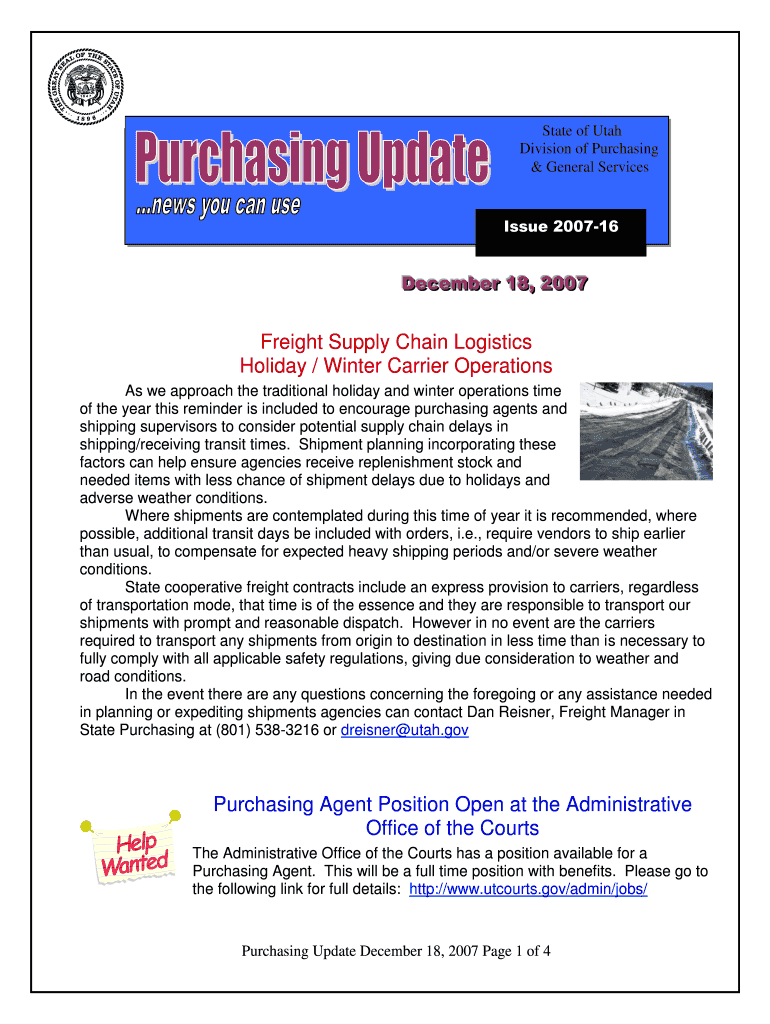 Fillable Online purchasing utah Freight Supply Chain Logistics Holiday