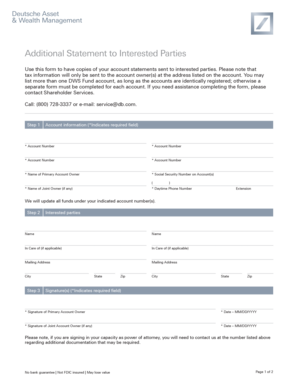 Deutsche Asset Additional Statement Form