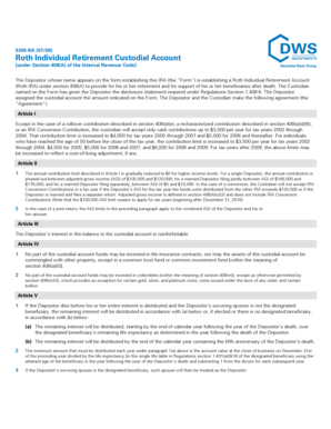 Roth Individual Retirement Custodial Account Agreement
