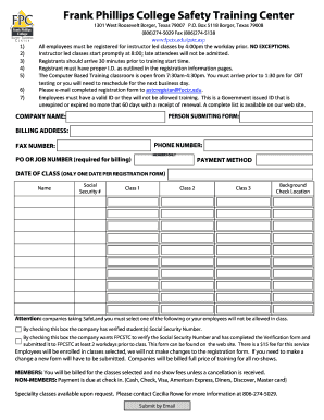 Frank Phillips College Safety Training Registration Form
