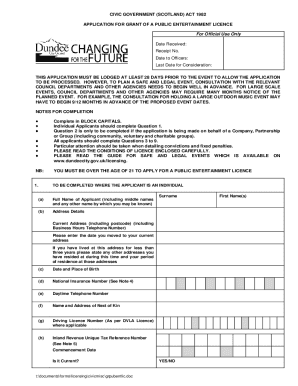 Public Entertainment Licence Application