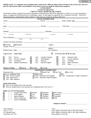 Arkansas Domestic Relations Cover Sheet