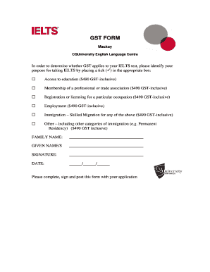GST Form for IELTS Test