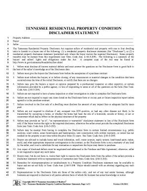 Tennessee Residential Property Condition Disclaimer Statement