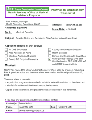 OMAP Authorization Cover Sheet