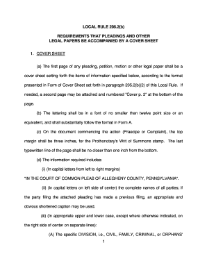 Pennsylvania Court Cover Sheet