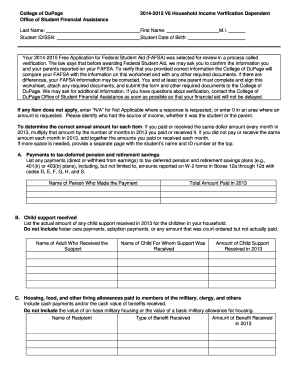 2014-2015 Household Income Verification Dependent Form
