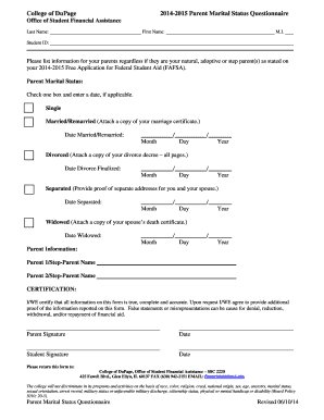 2014-2015 Parent Marital Status Questionnaire
