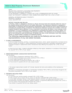 Florida Seller’s Real Property Disclosure Statement