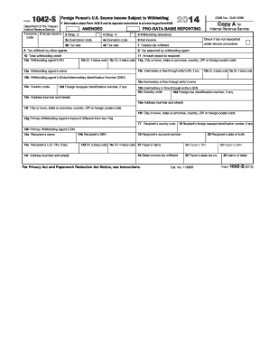 Form 1042-S US Foreign Income Withholding