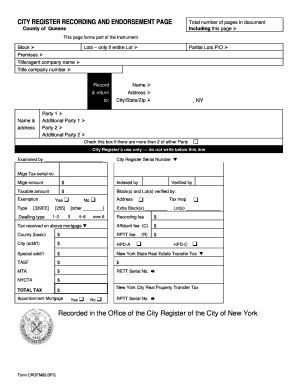 City Register Recording and Endorsement Page
