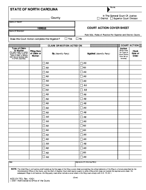 North Carolina Court Action Cover Sheet