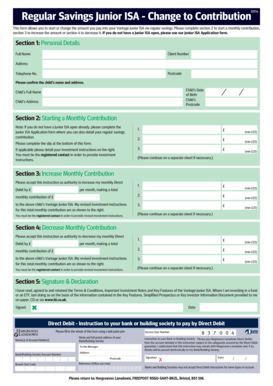 Junior ISA Contribution Change Form