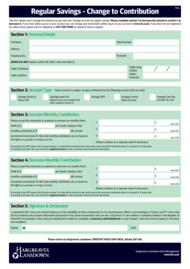 Vantage Regular Savings Contribution Change Form