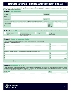 Regular Savings Investment Change Form