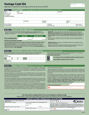 Vantage Cash ISA Application Form