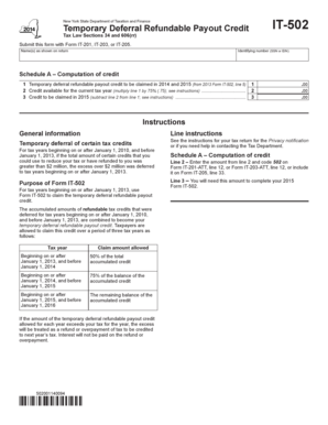 New York IT-502 Temporary Deferral Refundable Payout Credit Form