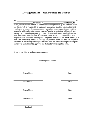 Pet Agreement – Non refundable Pet Fee