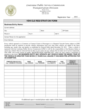 Louisiana Vehicle Registration Form