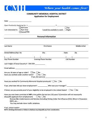 Application Form - Community Memorial Hospital