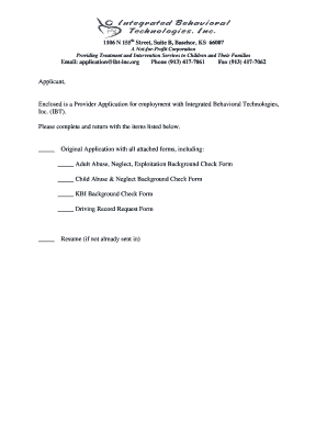 Applicant, Enclosed is a Provider Application for employment with ... - ibt-inc