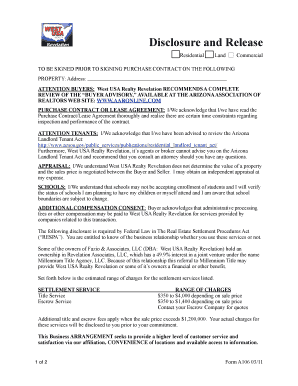 Arizona Real Estate Disclosure and Release Form
