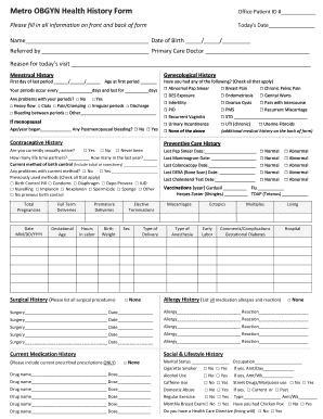 Fillable Online Metro OBGYN Health History Form Fax Email Print - pdfFiller