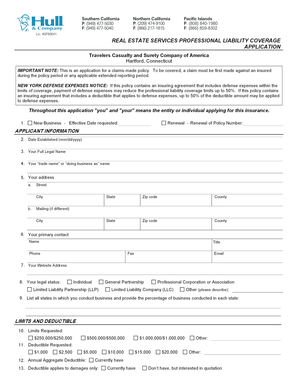 Real Estate Services Professional Liability Coverage Application