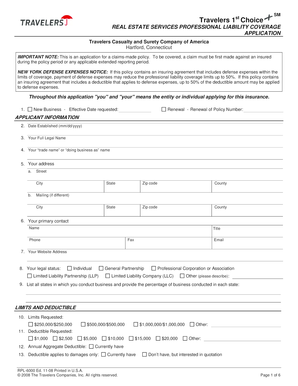 Real Estate Services Professional Liability Coverage Application