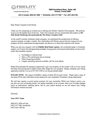 Disney Vacation Club Timeshare Listing Application