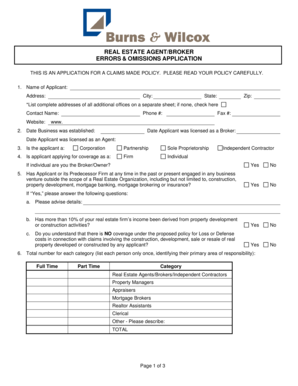 Real Estate Agent/Broker Errors & Omissions Application