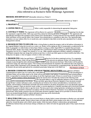 Exclusive Listing Agreement