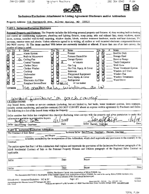 Inclusions/Exclusions Disclosure Addendum