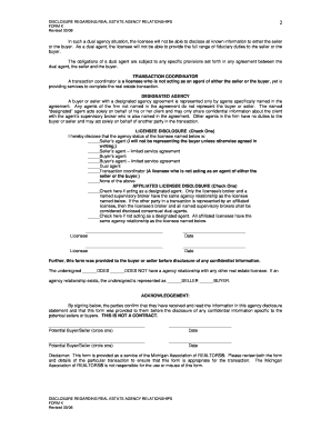 Michigan Real Estate Agency Disclosure Form K