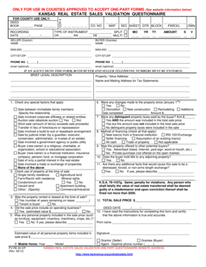 Kansas Real Estate Sales Validation Questionnaire