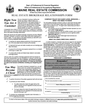 Maine Real Estate Brokerage Relationships Form