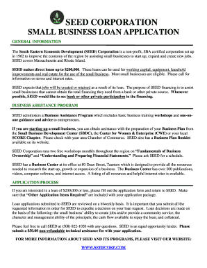 SEED Corporation Small Business Loan Application