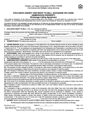 Nevada Unimproved Property Brokerage Listing Agreement
