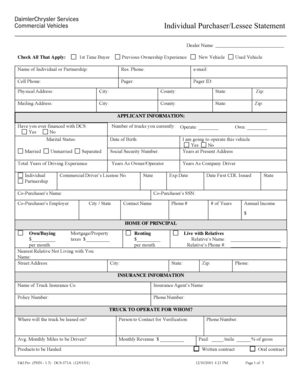 Individual Purchaser Lessee Statement