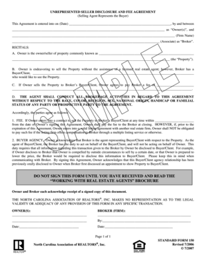 Unrepresented Seller Disclosure and Fee Agreement