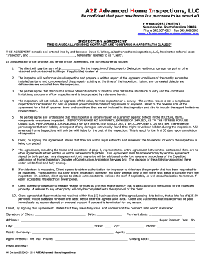 South Carolina Home Inspection Agreement