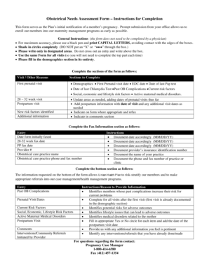 Obstetrical Needs Assessment Form