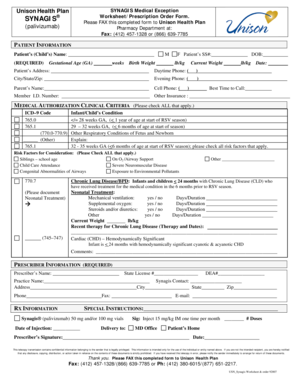 Unison Health Plan SYNAGIS Medical Exception Form