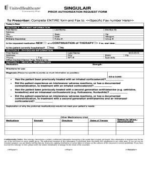 Singulair Prior Authorization Request Form